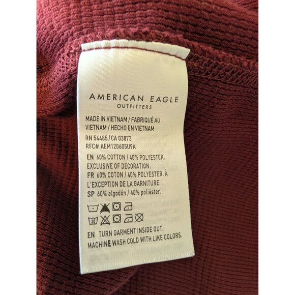 American Eagle Mens Maroon Long Sleeve Waffle Knit Shirt M - Picture 3 of 4